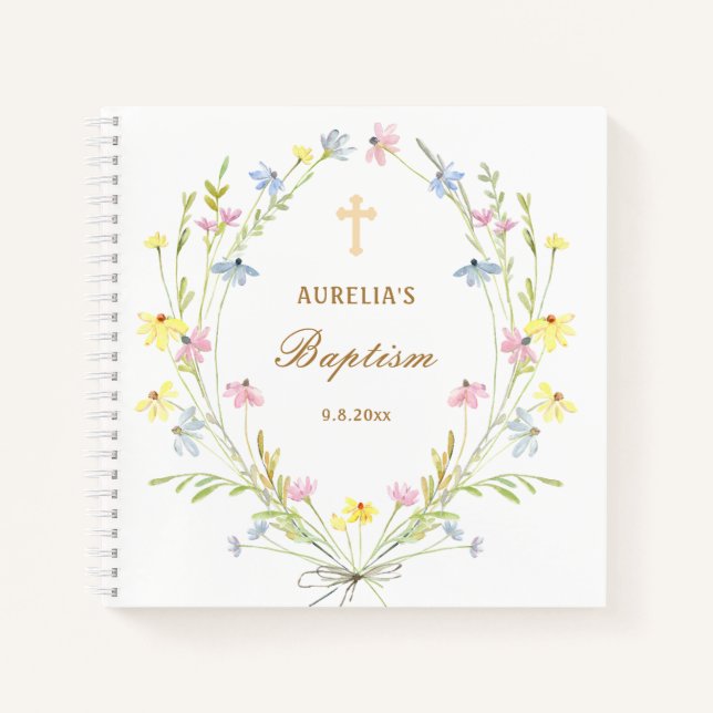 Cuaderno Pastel Wildflowers Baptism Guest Book (Anverso)