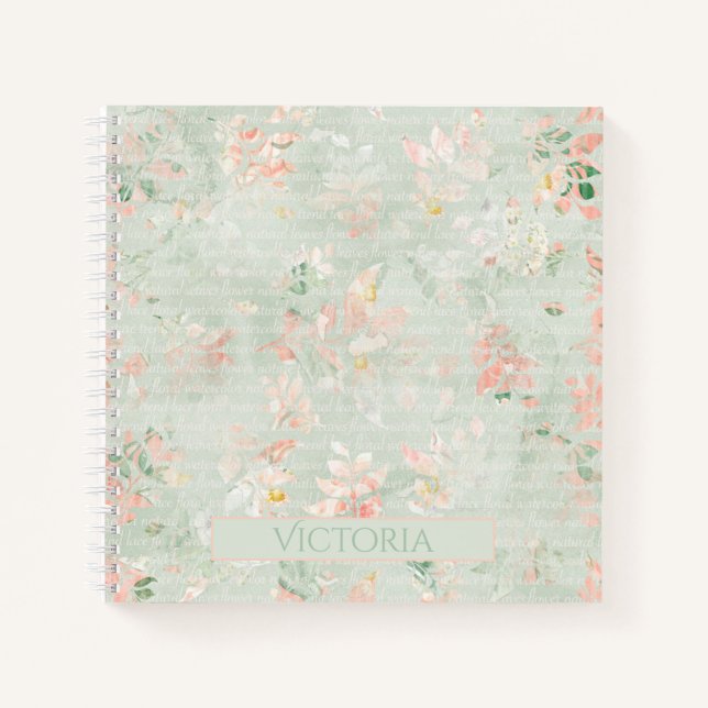 Cuaderno Pasteles Rusticos Florales Vintage Personalizados (Anverso)