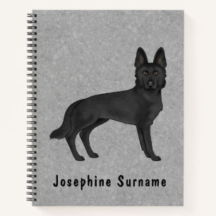 Cuaderno Pastor Alemán Negro GSD Perro Y Personalizado Text