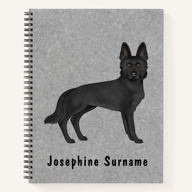 Cuaderno Pastor Alemán Negro GSD Perro Y Personalizado Text (Anverso)