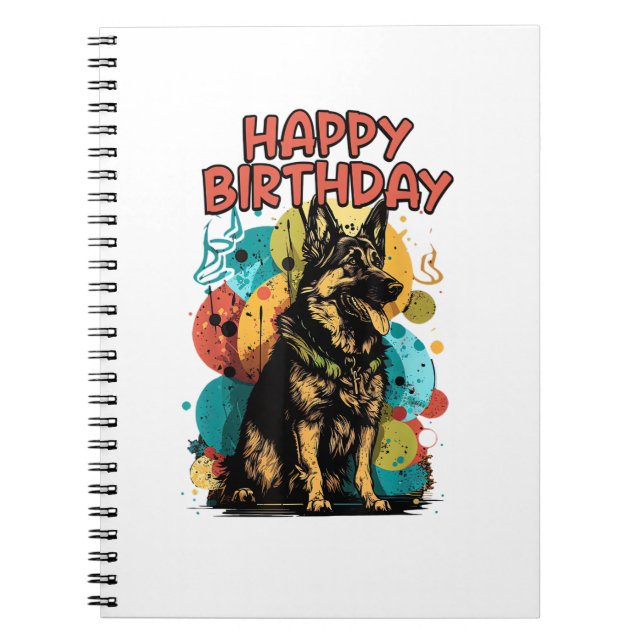 Cuaderno Pastor Alemán Perro Pastor Feliz Cumpleaños Fiesta (Frente)