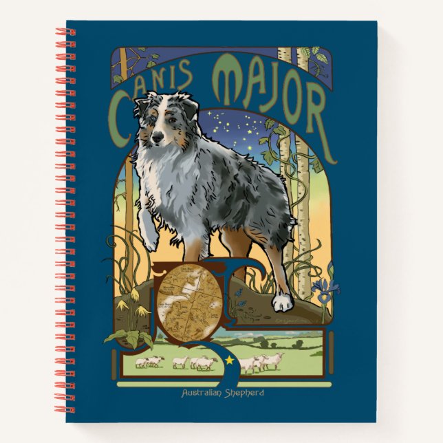 Cuaderno Pastor Australiano Art Nouveau Canis Major (Anverso)
