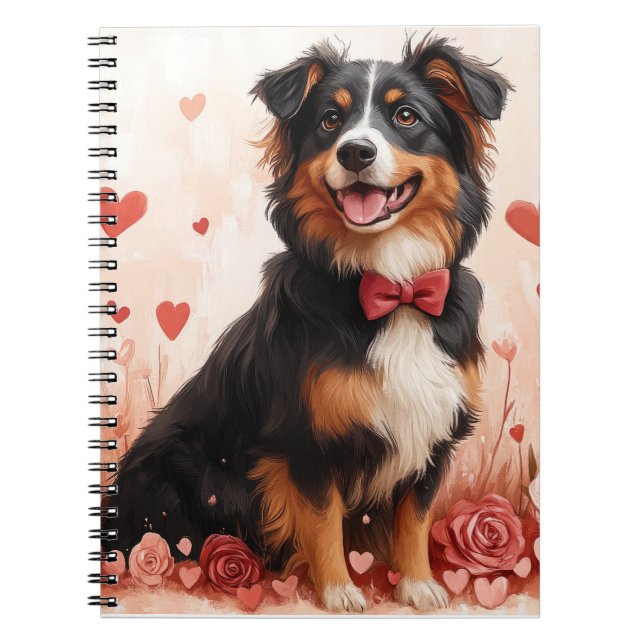 Cuaderno Pastor Australiano con Rosas - Día de San Valentín (Frente)