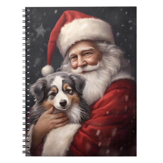 Cuaderno Pastor Australiano con Santa Claus Navidad (Frente)
