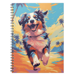 Cuaderno Pastor australiano en una playa tropical