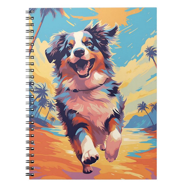 Cuaderno Pastor australiano en una playa tropical (Frente)
