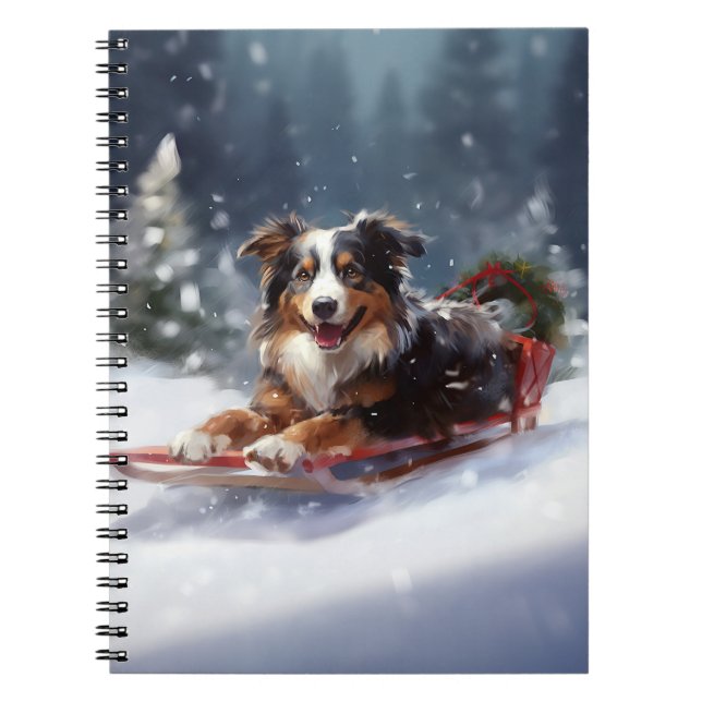Cuaderno Pastor Australiano Navidad nieve invierno (Frente)