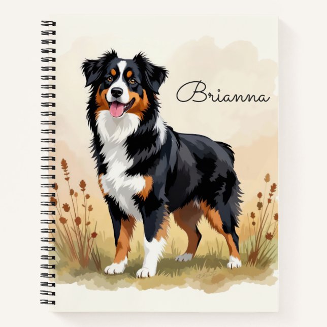 Cuaderno Pastor Australiano Negro Tricolor Perro Aussie (Anverso)