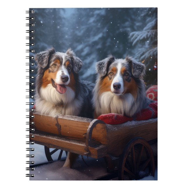 Cuaderno Pastor Australiano Nieve Trineo Navidad Decoración (Frente)