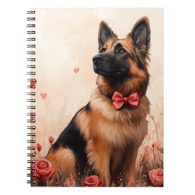 Cuaderno Pastor Belga con Rosas - Día de San Valentín (Frente)