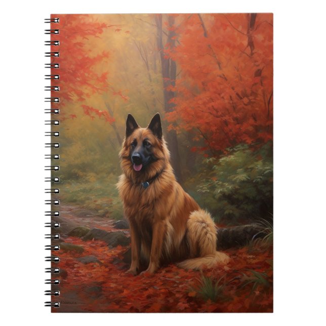 Cuaderno Pastor Belga entre Hojas de Otoño que Caen Inspira (Frente)