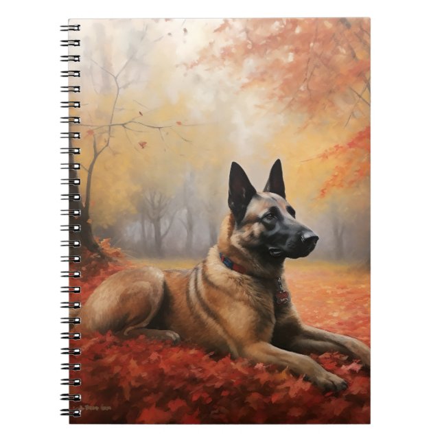 Cuaderno Pastor Belga Malinois en otoño las hojas caídas in (Frente)