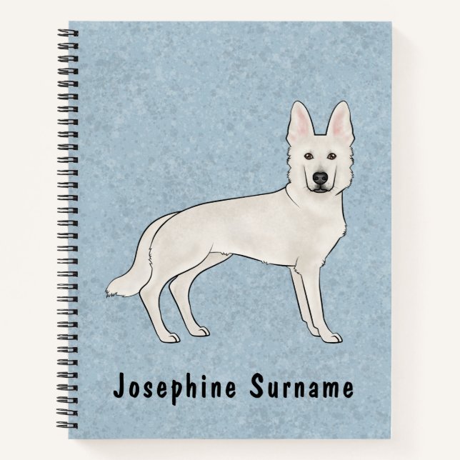 Cuaderno Pastor blanco suizo de Caricatura de GSD Azul (Anverso)