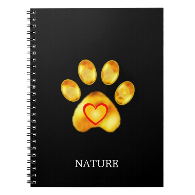 Cuaderno Pata dorada con corazón sobre negro (Frente)