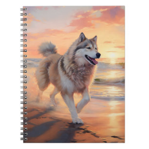 Cuaderno Patas Arenosa Perro Malamute de Alaska en Puesta d