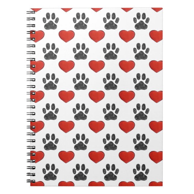 Cuaderno Patas De Perro Y Patrón De Pintura Del Corazón Roj (Frente)