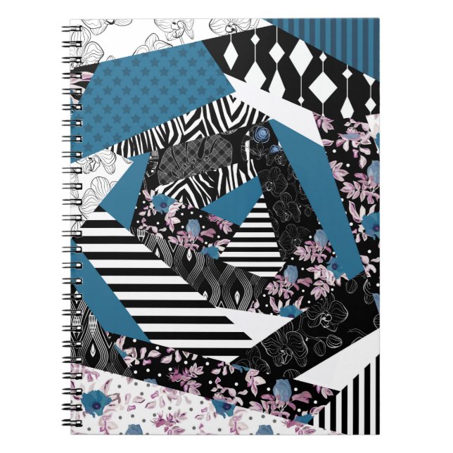 Cuaderno Patchwork azul, popular, retoques, folclórico, rús (Frente)