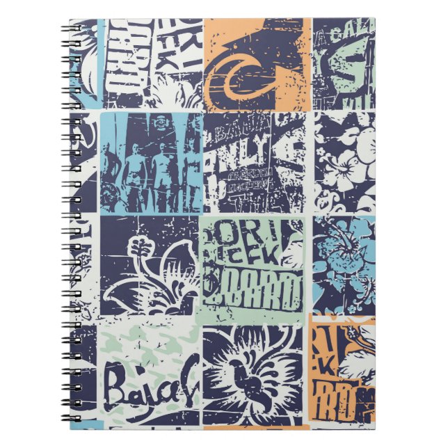 Cuaderno Patchwork de surf: patrón de cosecha de grunge (Frente)