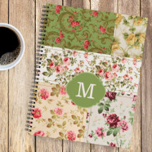 Patchwork Rose Custom Monogram Journal Notebook