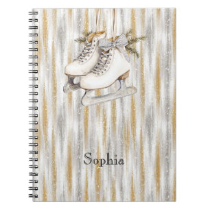 Cuaderno Patines de hielo blancos con rayas doradas y plate