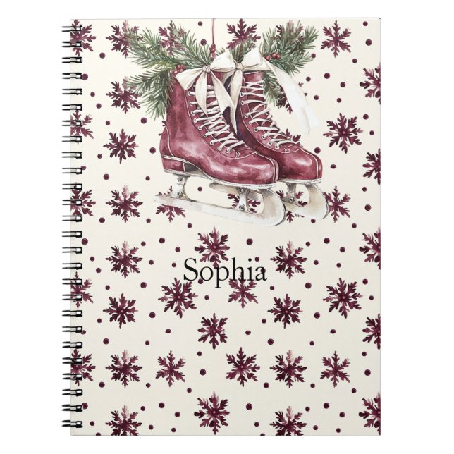 Cuaderno Patines de hielo copos de nieve crema rojos (Frente)