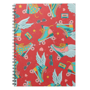 Cuaderno Patines Retro Roller: Fondo Rojo Brillante