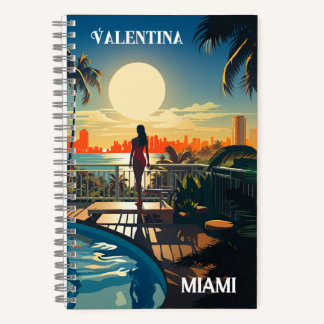 Cuaderno Patio de piscina al amanecer con vistas a Miami Be