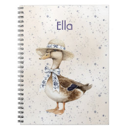 Cuaderno Pato con sombrero y lazo floral azul