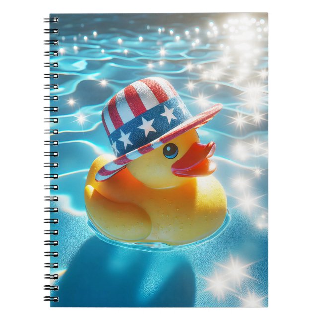 Cuaderno Pato de goma amarillo patriótico en el estanque (Frente)
