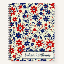 Patriotic Red White Blue Floral Pattern