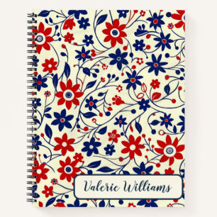 Cuaderno Patriótico Rojo Blanco Azul Patrón Floral