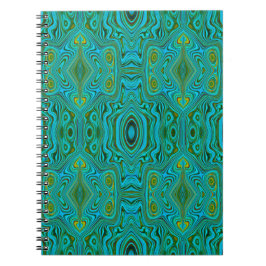 Cuaderno Patrón abstracto de croquis trippy retro turquesa