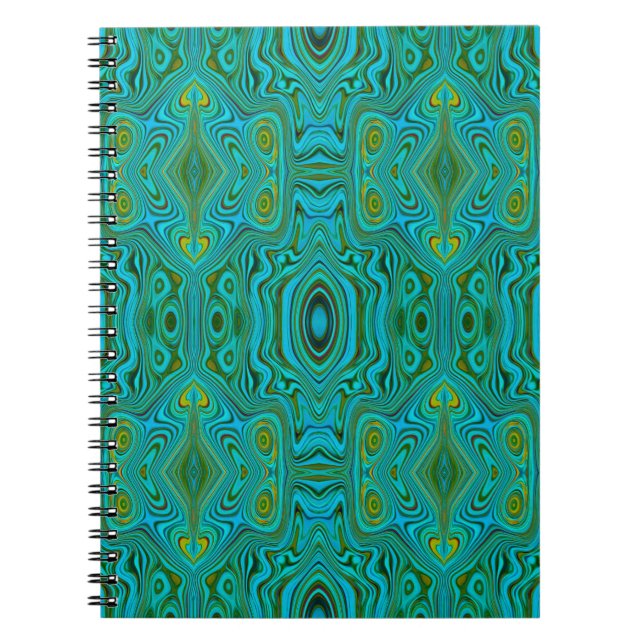 Cuaderno Patrón abstracto de croquis trippy retro turquesa (Frente)