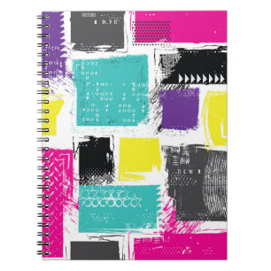 Cuaderno Patrón abstracto de cuadrados retro de neón