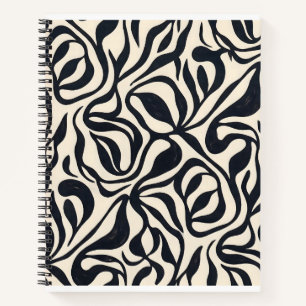 Cuaderno Patrón abstracto de hojas botánicas en negro y cre