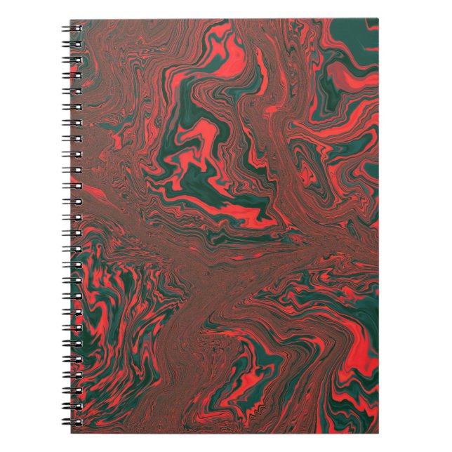 Cuaderno Patrón abstracto de mármol líquido rojo (Frente)