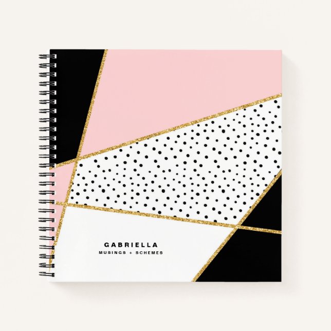 Cuaderno Patrón abstracto de Moda rosa y negra personalizad (Anverso)