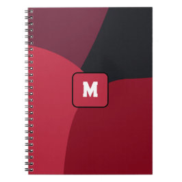 Cuaderno Patrón abstracto de monograma rojo negro y rosa ca