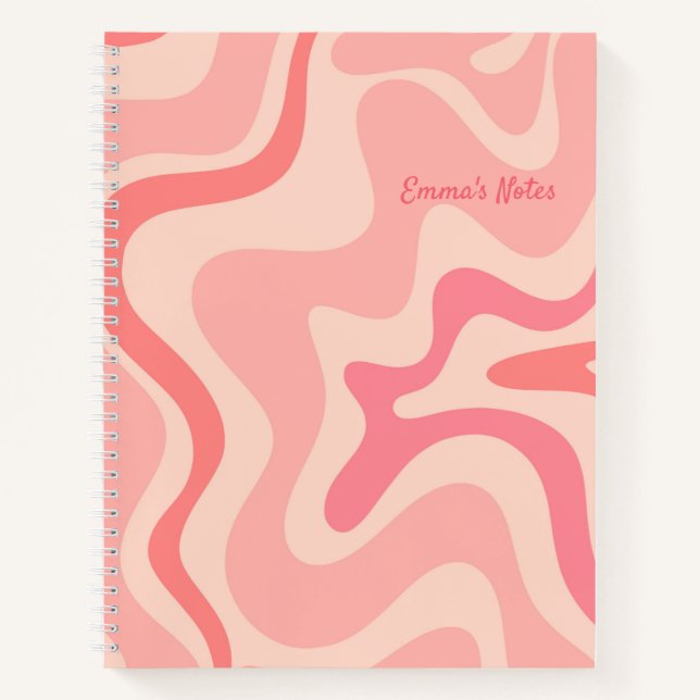 Cuaderno Patrón abstracto de remojo líquido retro en rosa R (Anverso)