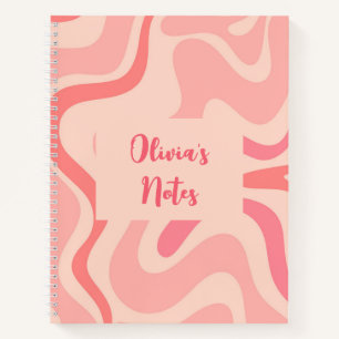 Cuaderno Patrón abstracto de remolino líquido retro en rosa