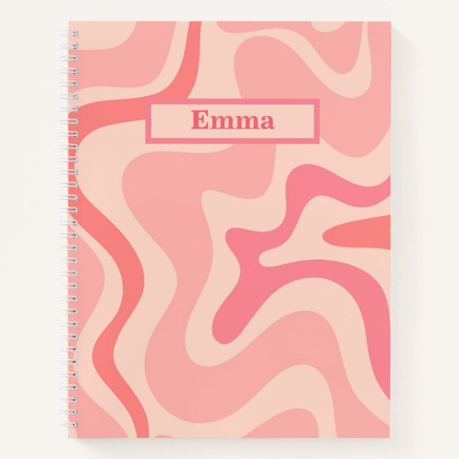 Cuaderno Patrón abstracto de remolino líquido retro rosa ru (Anverso)