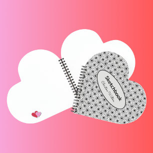 Cuaderno Patrón abstracto elegante Forma de corazón blanco 