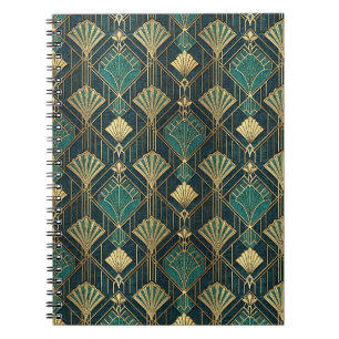 Cuaderno Patrón abstracto geométrico Art Déco en turquesa y