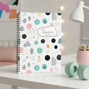 Cuaderno Patrón abstracto geométrico retro #1 Teal Rosa ID1