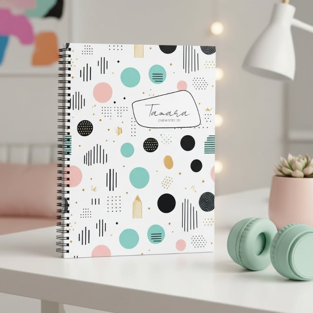 Cuaderno Patrón abstracto geométrico retro #1 Teal Rosa ID1 (Subido por el creador)