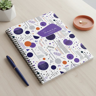 Cuaderno Patrón Abstracto Geométrico Retro 3 Púrpura Naranj