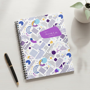 Cuaderno Patrón Abstracto Geométrico Retro #4 Azul Púrpura