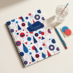 Cuaderno Patrón Abstracto Geométrico Retro #9 Azul Marino R