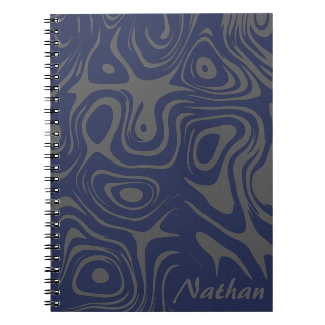 Cuaderno Patrón abstracto gris y azul personalizado con rem (Frente)