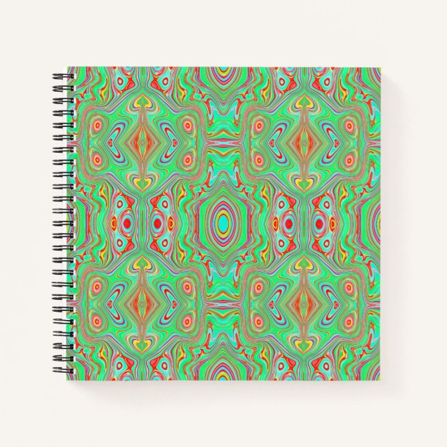 Cuaderno Patrón abstracto retro de naranja y verde lima (Anverso)